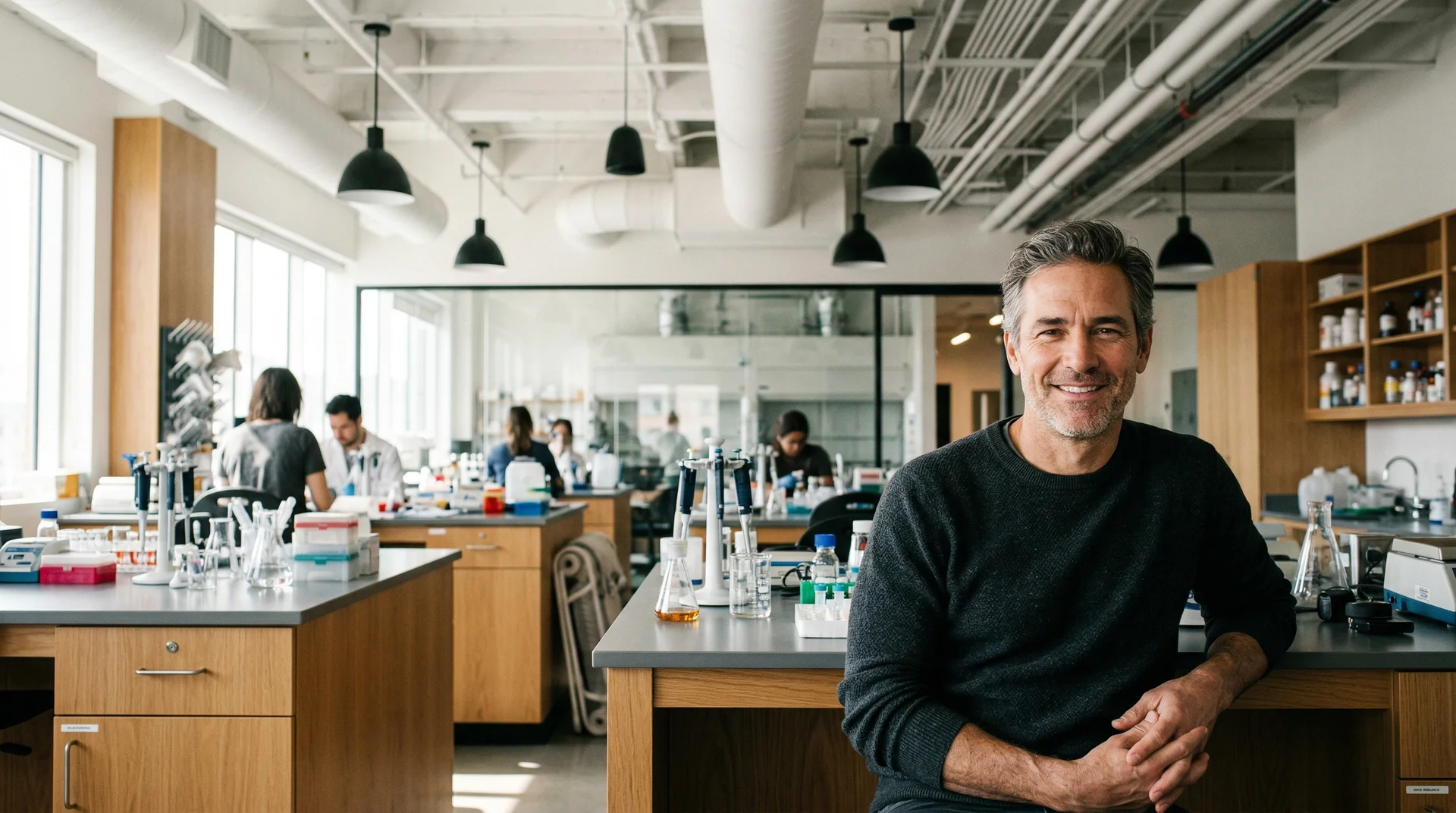Biotech founder in modern research laboratory